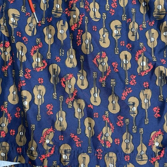 LANDS END SWIM TRUNKS UKELELE GUITAR PRINT SZ XXL 44-46 BEACH MUSIC SHORTS LINED - Picture 3 of 10